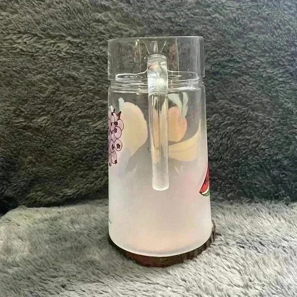 Vintage 80s Fruit Pattern Frosted Glass Pitcher Dartington France - Picture 4 of 16